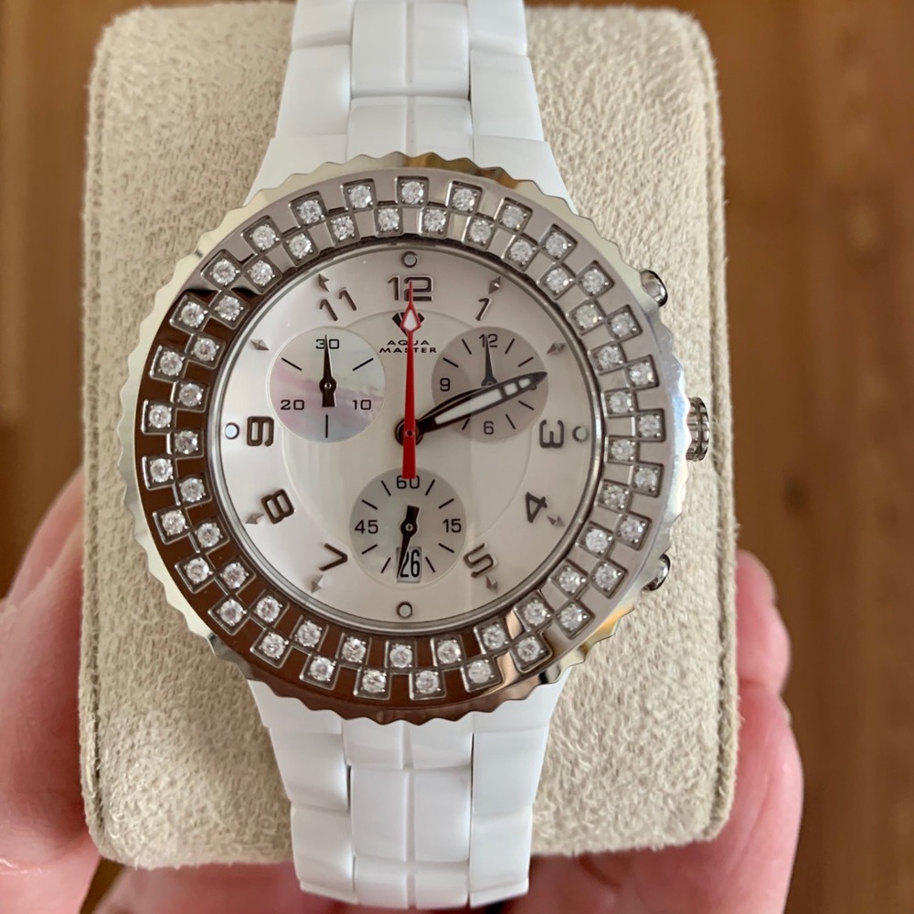 Aqua Master White Ceramic watch w/1.25 ct dia face